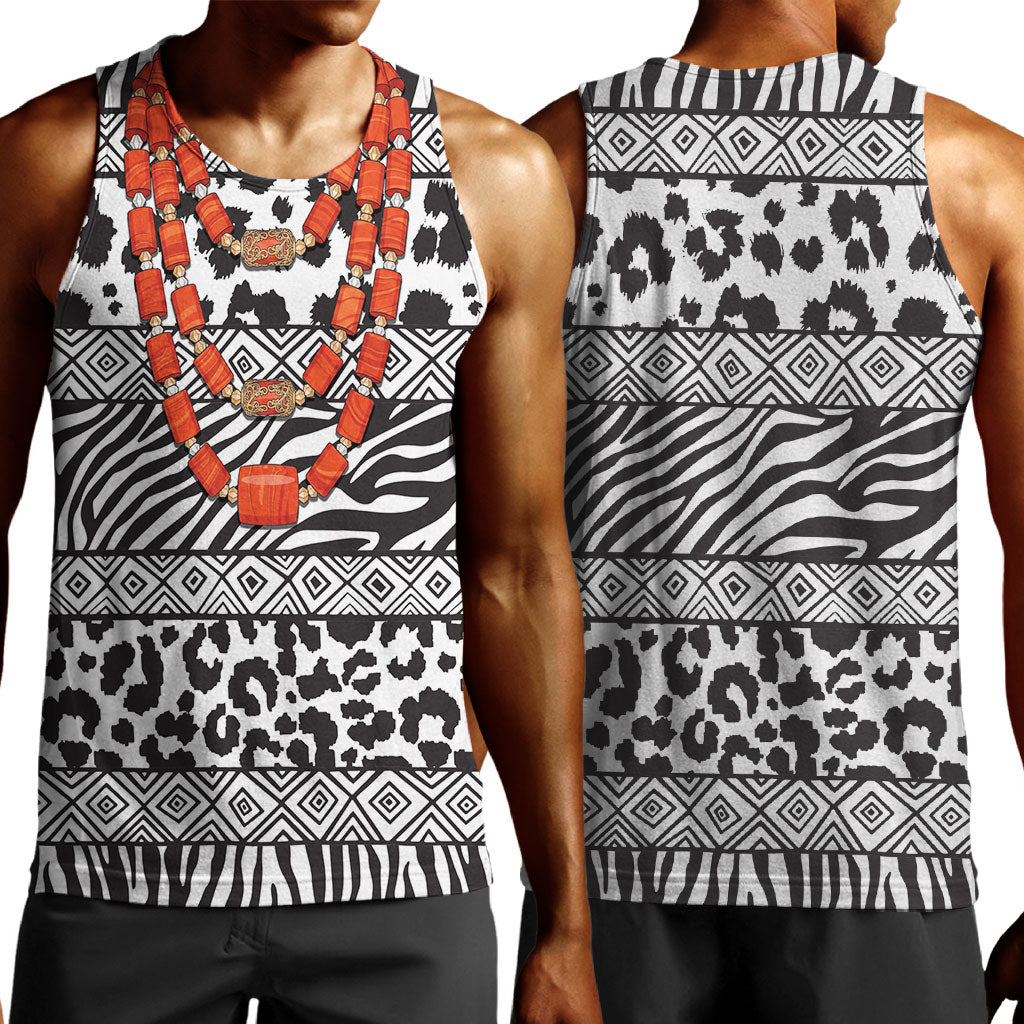 Nigeria Traditional Coral Bead Attire Men Tank Top African Tribal Element Wild Animal Skins