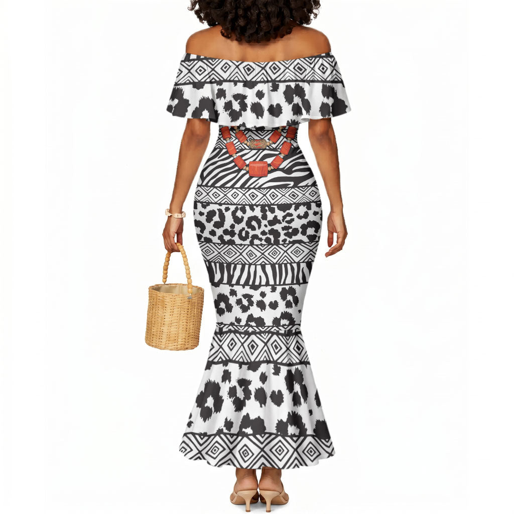 Nigeria Traditional Coral Bead Attire Mermaid Dress African Tribal Element Wild Animal Skins