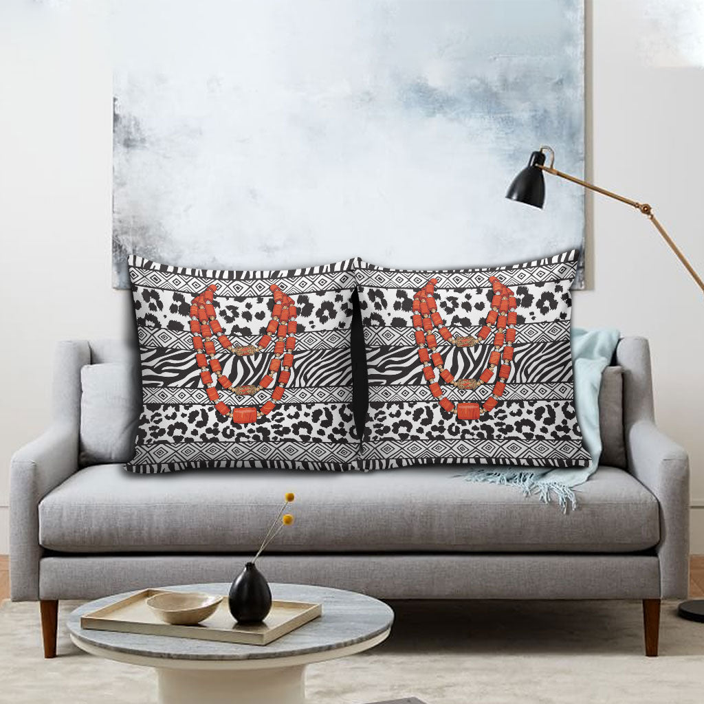 Nigeria Traditional Coral Bead Attire Pillow Cover African Tribal Element Wild Animal Skins