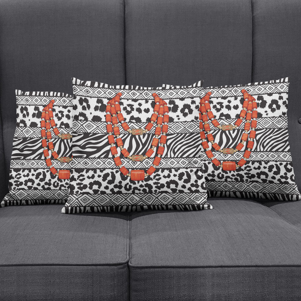 Nigeria Traditional Coral Bead Attire Pillow Cover African Tribal Element Wild Animal Skins