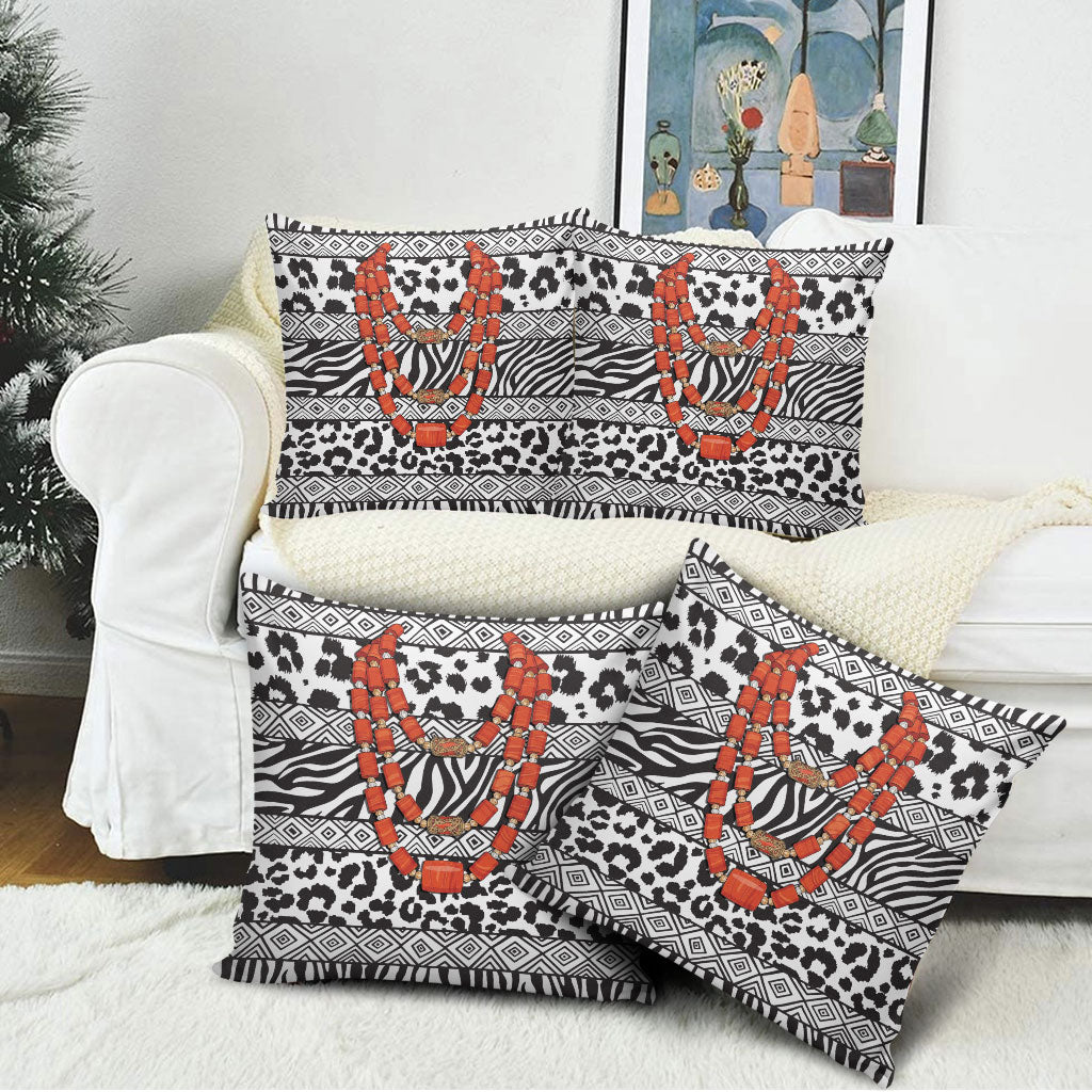 Nigeria Traditional Coral Bead Attire Pillow Cover African Tribal Element Wild Animal Skins