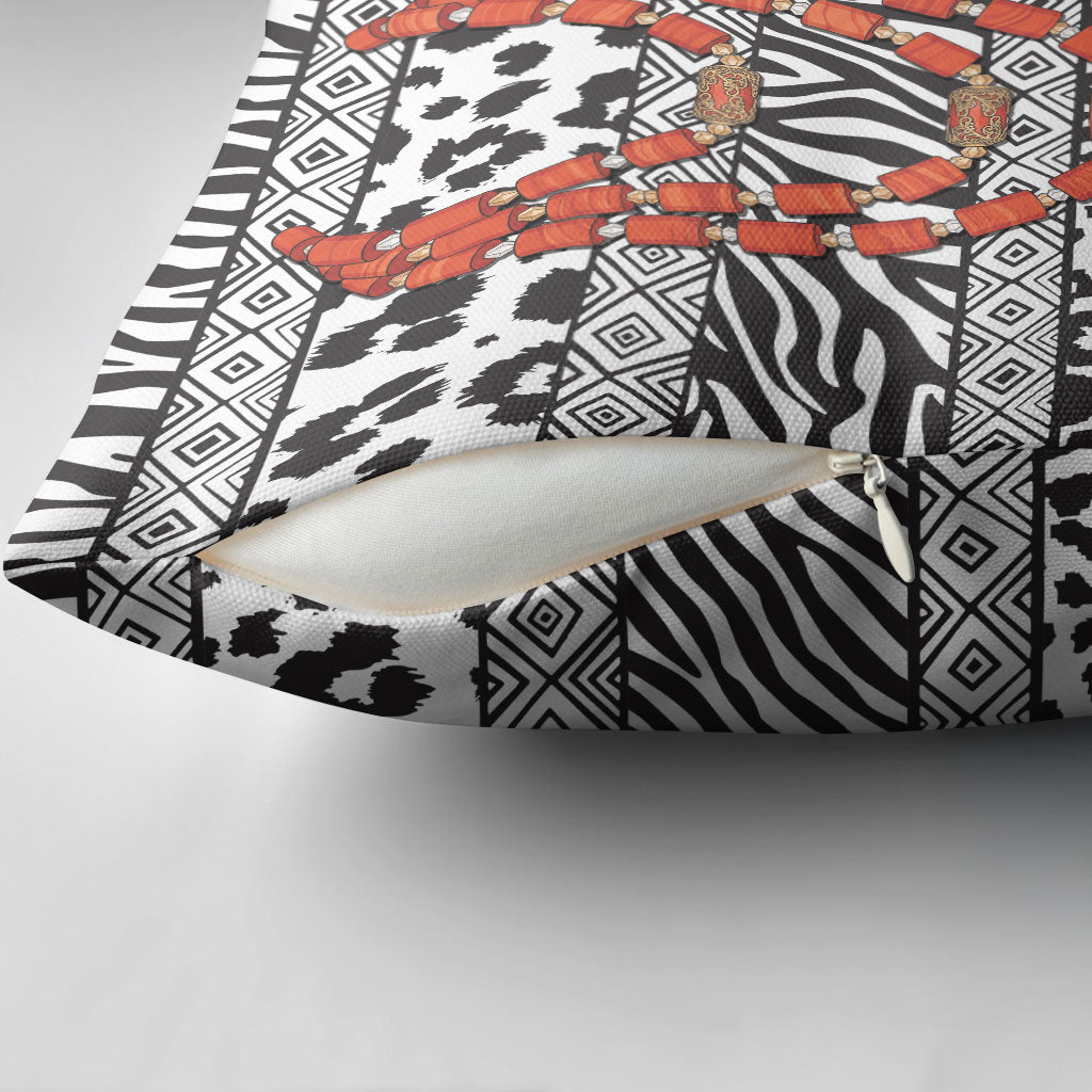 Nigeria Traditional Coral Bead Attire Pillow Cover African Tribal Element Wild Animal Skins
