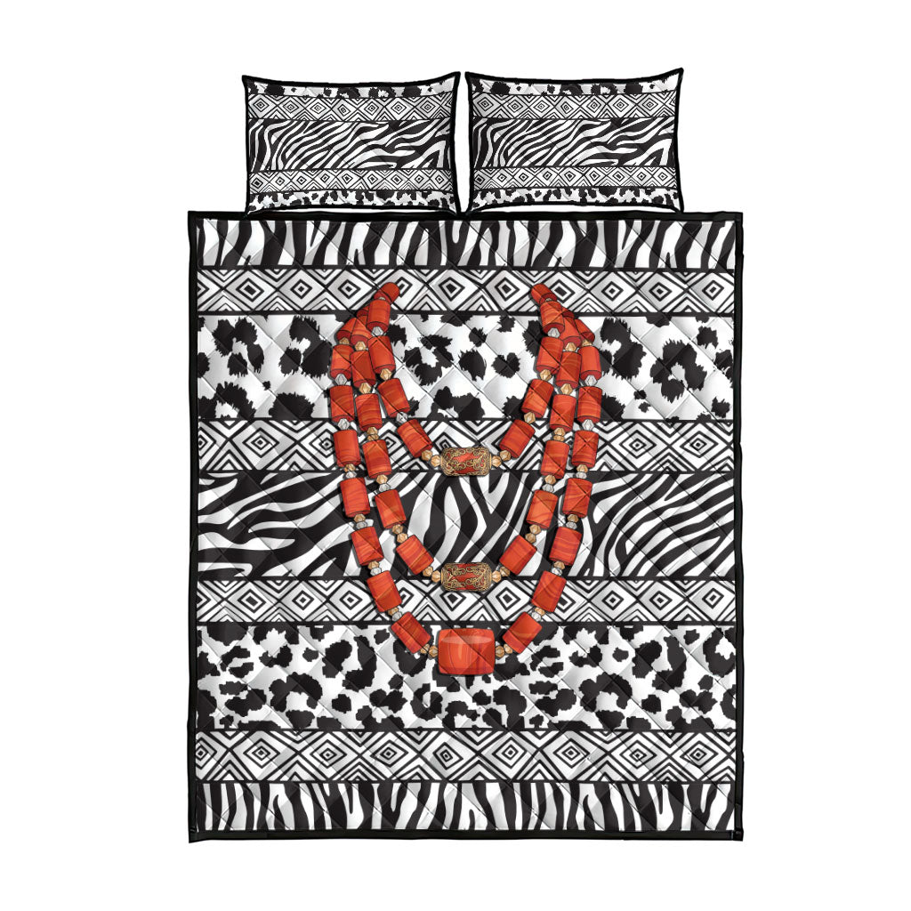 Nigeria Traditional Coral Bead Attire Quilt Bed Set African Tribal Element Wild Animal Skins