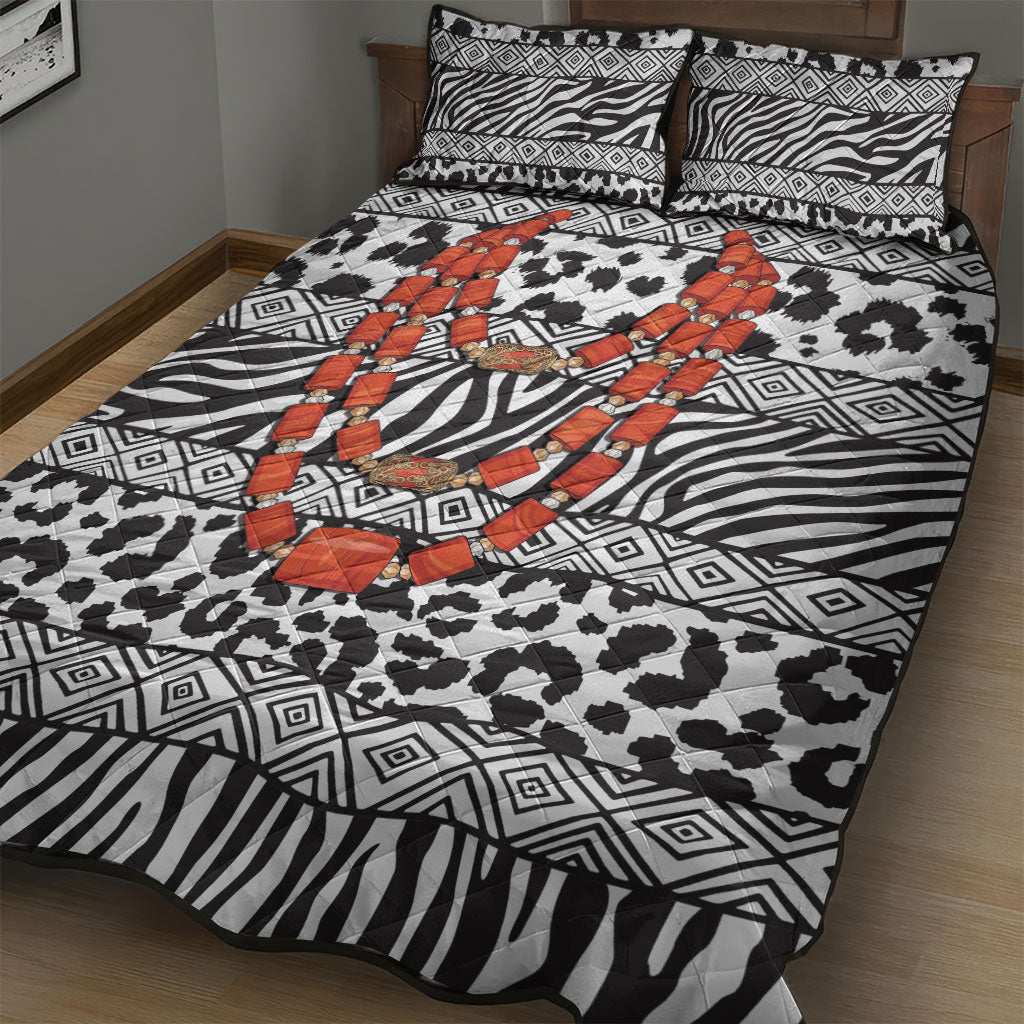 Nigeria Traditional Coral Bead Attire Quilt Bed Set African Tribal Element Wild Animal Skins