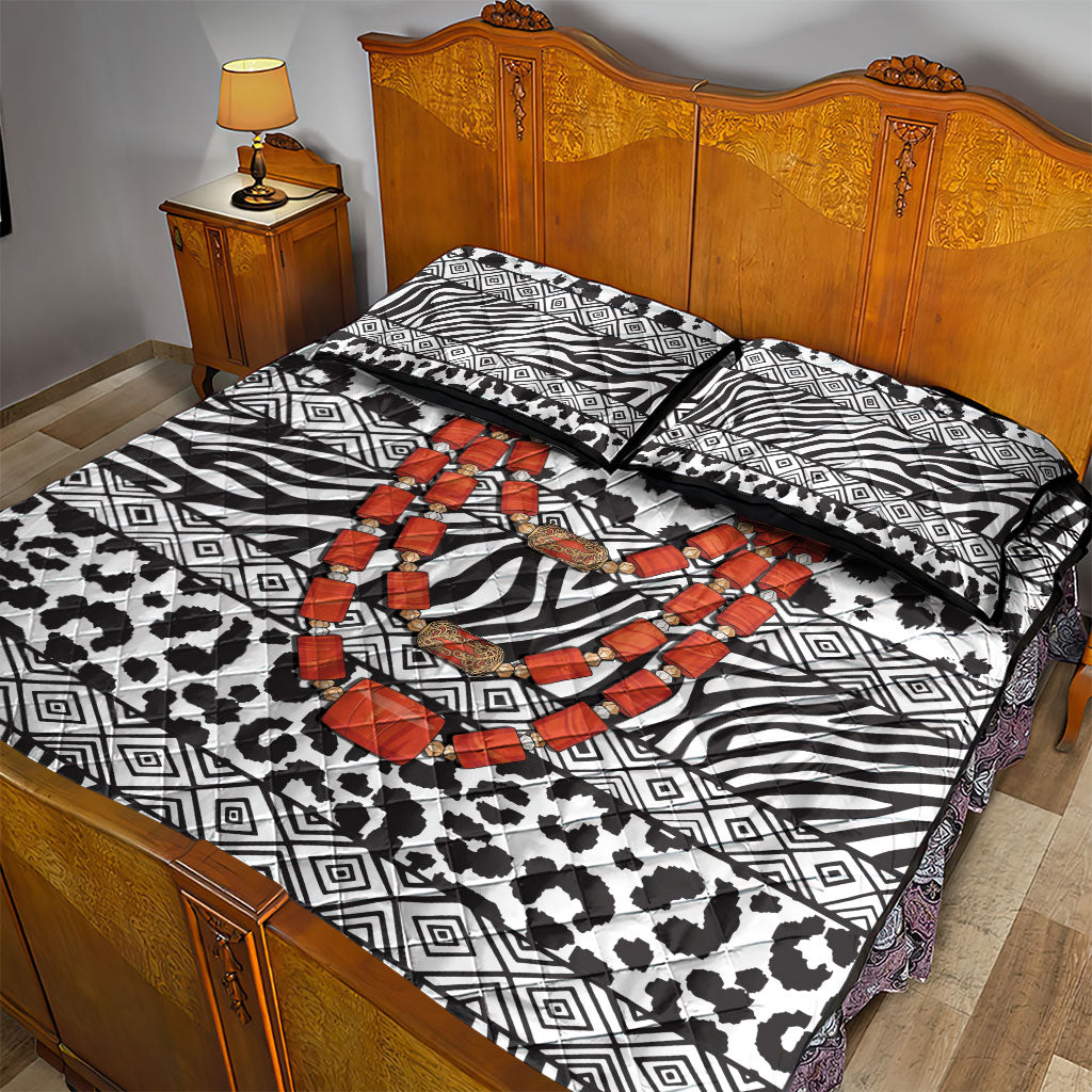Nigeria Traditional Coral Bead Attire Quilt Bed Set African Tribal Element Wild Animal Skins