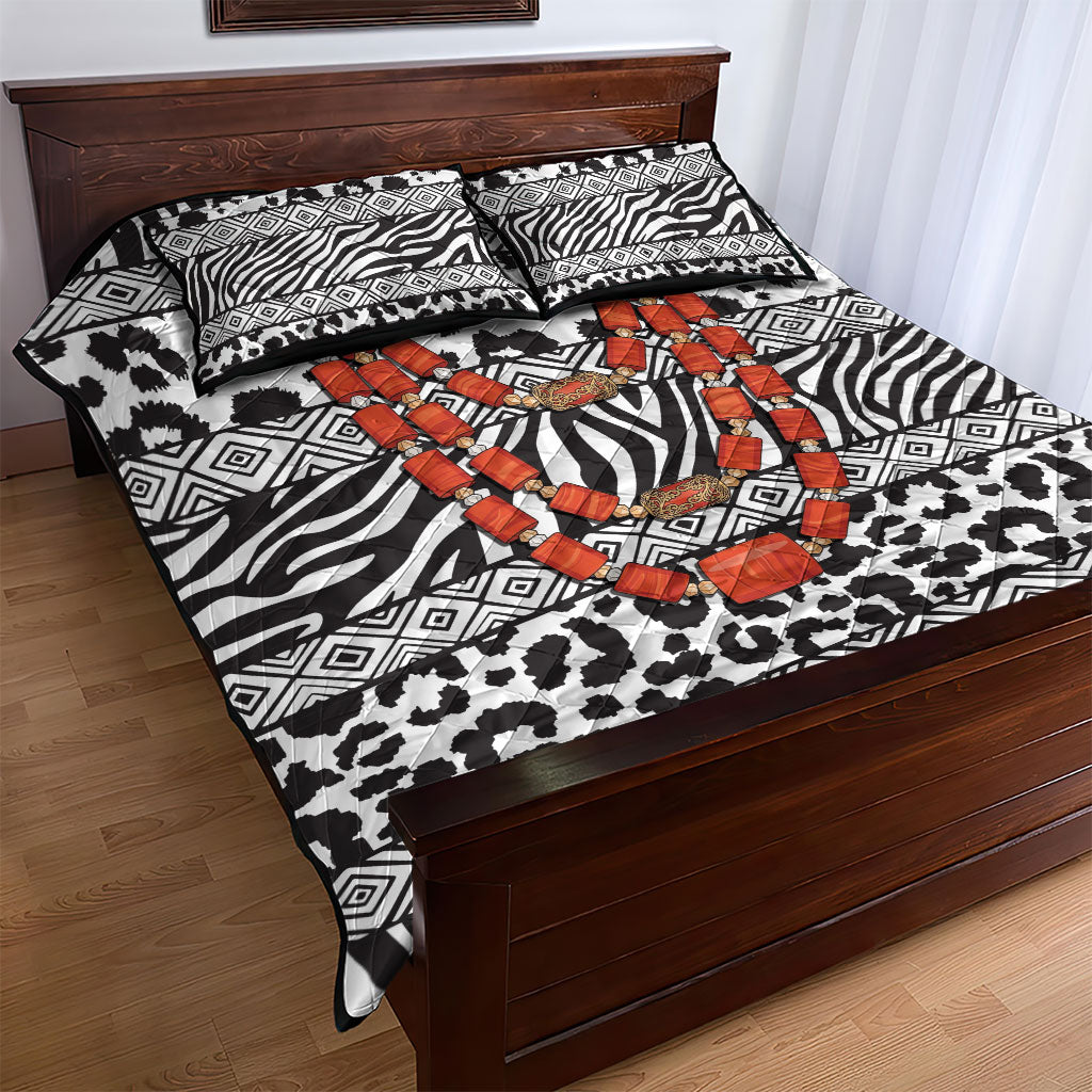 Nigeria Traditional Coral Bead Attire Quilt Bed Set African Tribal Element Wild Animal Skins