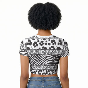 Nigeria Traditional Coral Bead Attire Raglan Cropped T shirt African Tribal Element Wild Animal Skins
