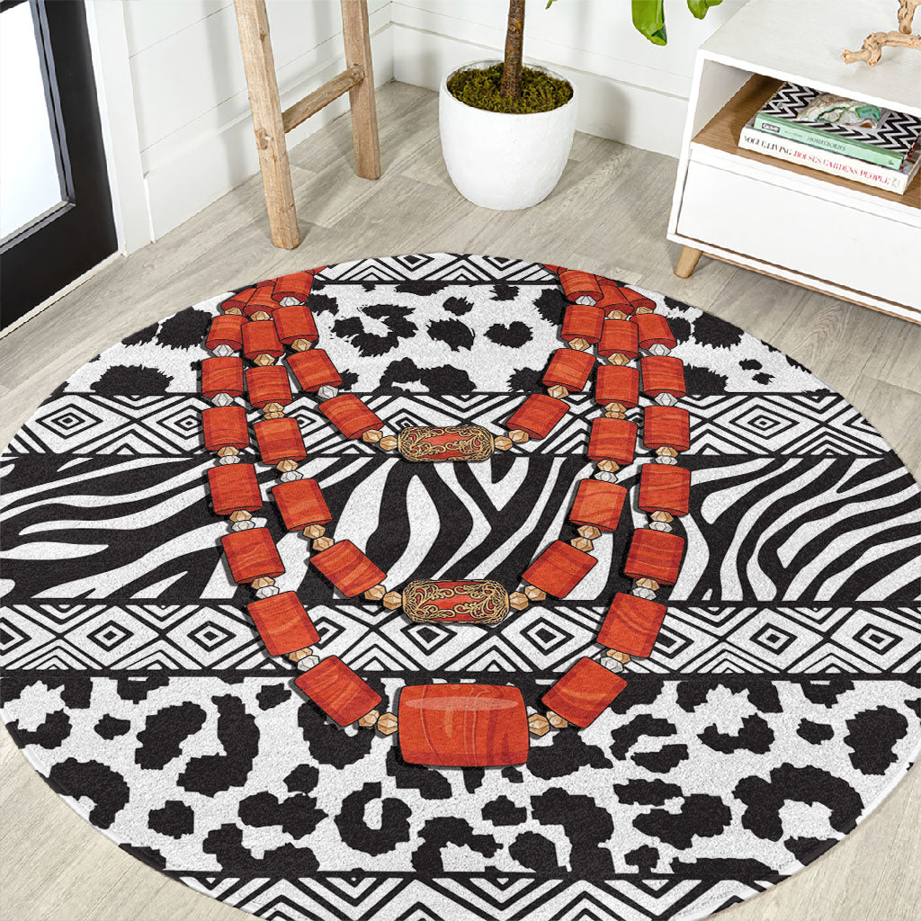 Nigeria Traditional Coral Bead Attire Round Carpet African Tribal Element Wild Animal Skins