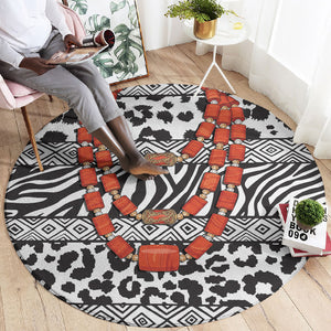 Nigeria Traditional Coral Bead Attire Round Carpet African Tribal Element Wild Animal Skins