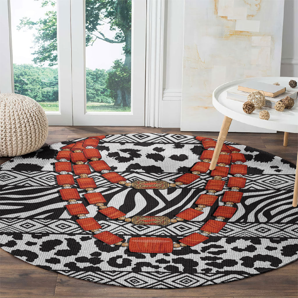 Nigeria Traditional Coral Bead Attire Round Carpet African Tribal Element Wild Animal Skins