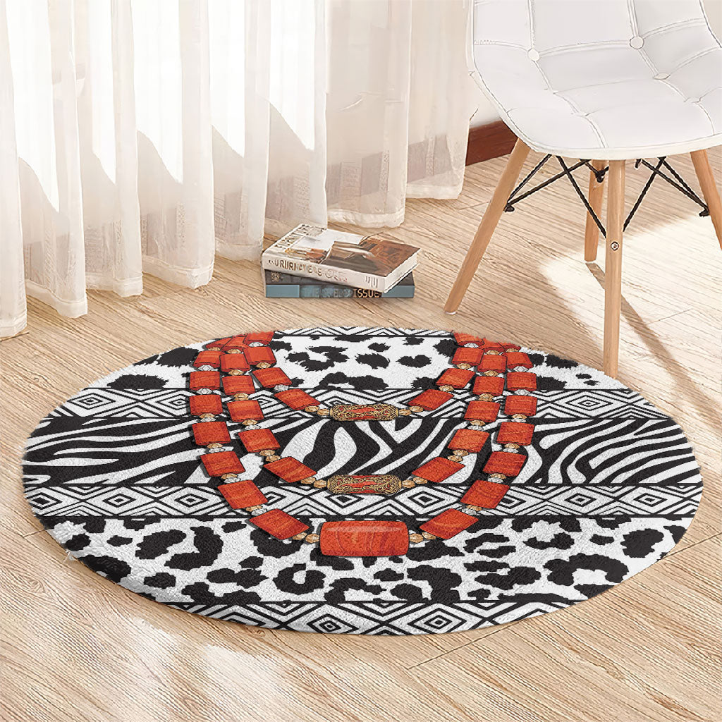 Nigeria Traditional Coral Bead Attire Round Carpet African Tribal Element Wild Animal Skins
