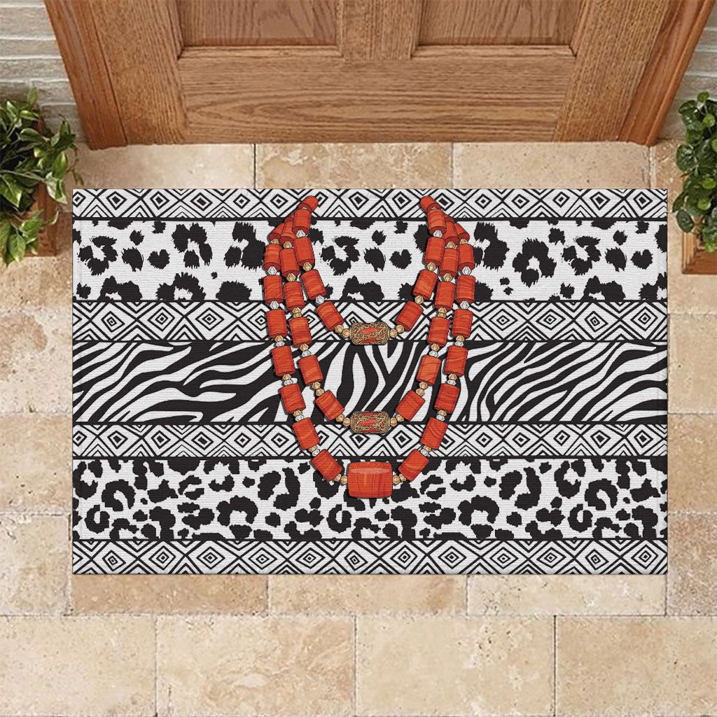 Nigeria Traditional Coral Bead Attire Rubber Doormat African Tribal Element Wild Animal Skins