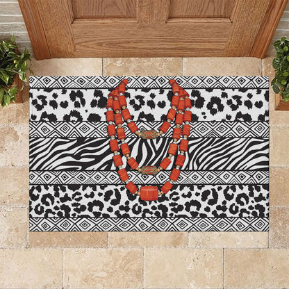 Nigeria Traditional Coral Bead Attire Rubber Doormat African Tribal Element Wild Animal Skins