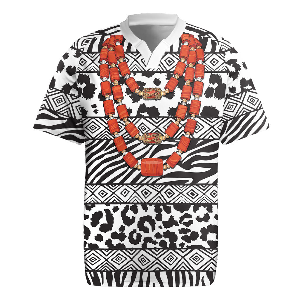 Nigeria Traditional Coral Bead Attire Rugby Jersey African Tribal Element Wild Animal Skins