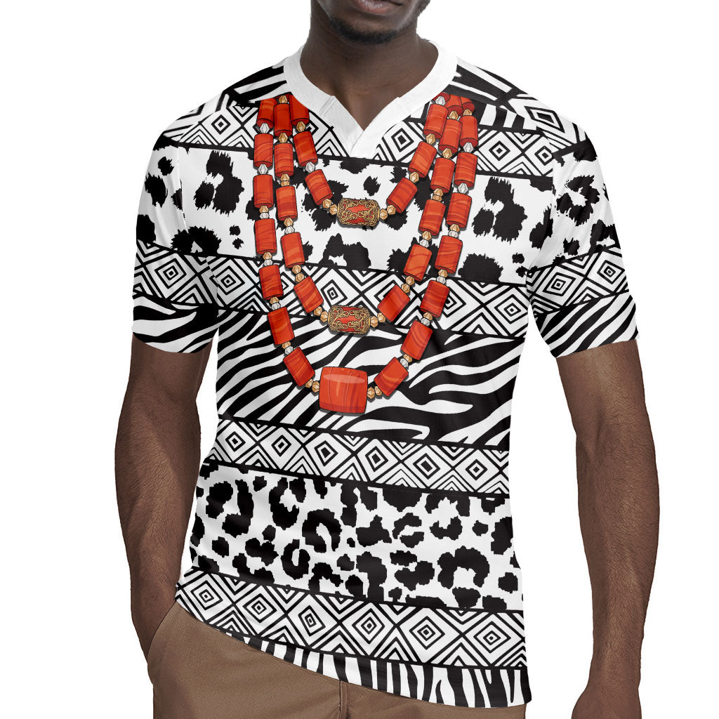 Nigeria Traditional Coral Bead Attire Rugby Jersey African Tribal Element Wild Animal Skins