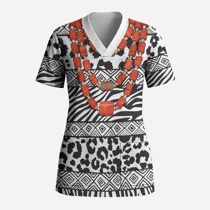 Nigeria Traditional Coral Bead Attire Scrub Top African Tribal Element Wild Animal Skins