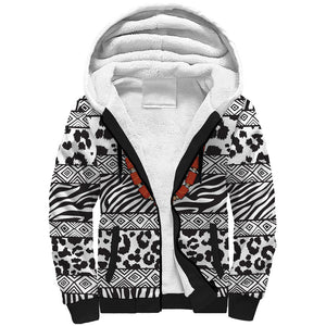 Nigeria Traditional Coral Bead Attire Sherpa Hoodie African Tribal Element Wild Animal Skins