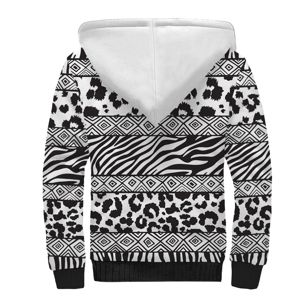 Nigeria Traditional Coral Bead Attire Sherpa Hoodie African Tribal Element Wild Animal Skins