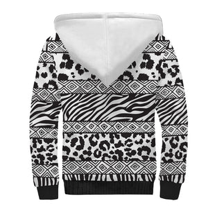 Nigeria Traditional Coral Bead Attire Sherpa Hoodie African Tribal Element Wild Animal Skins