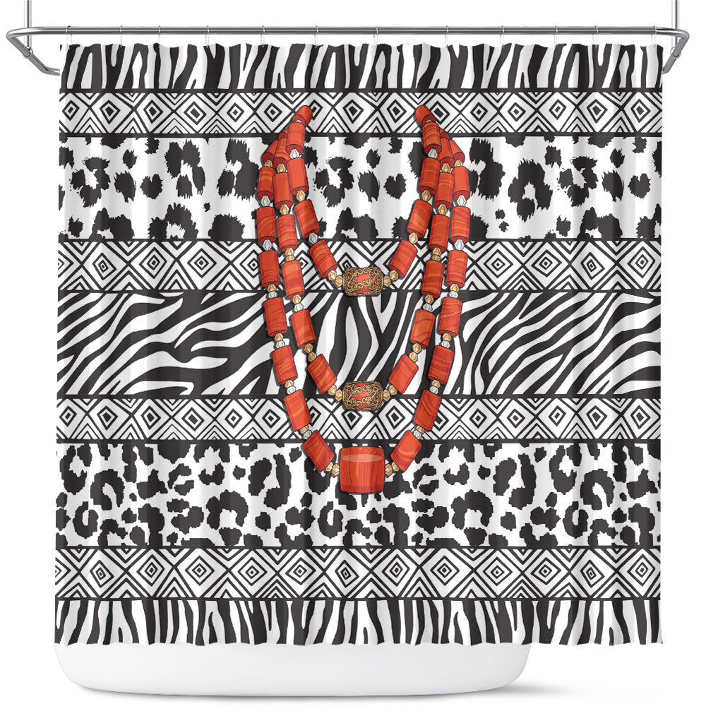 Nigeria Traditional Coral Bead Attire Shower Curtain African Tribal Element Wild Animal Skins