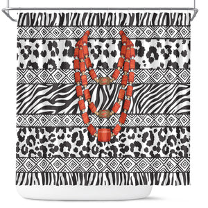 Nigeria Traditional Coral Bead Attire Shower Curtain African Tribal Element Wild Animal Skins