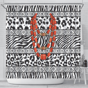 Nigeria Traditional Coral Bead Attire Shower Curtain African Tribal Element Wild Animal Skins
