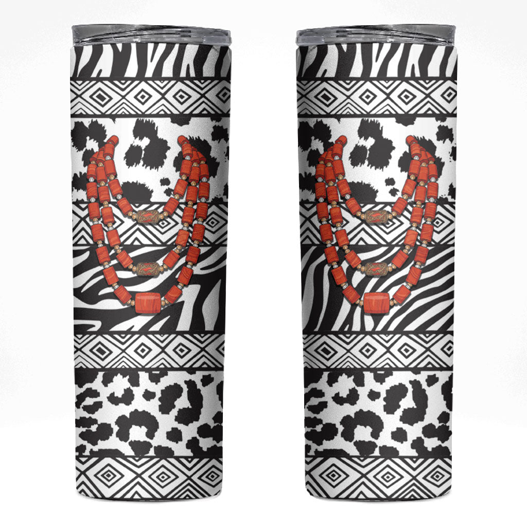 Nigeria Traditional Coral Bead Attire Skinny Tumbler African Tribal Element Wild Animal Skins