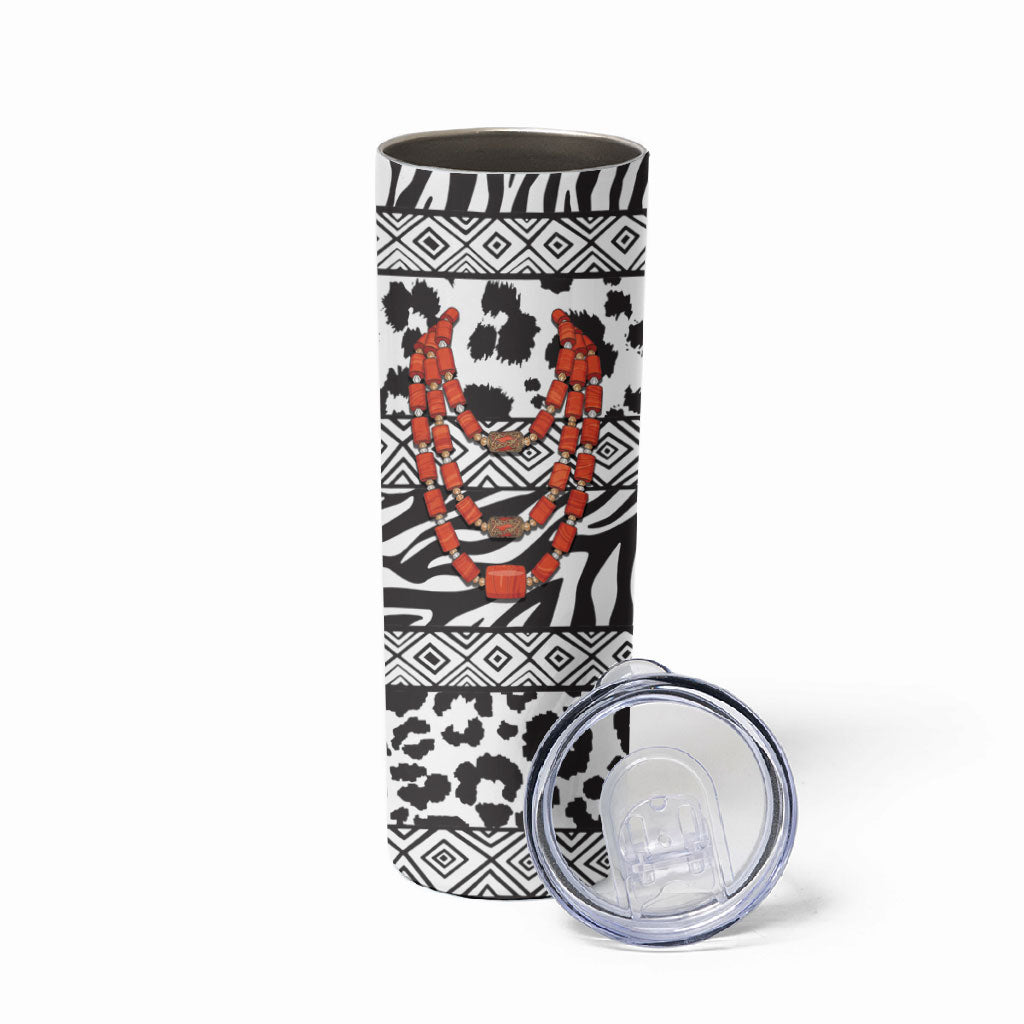 Nigeria Traditional Coral Bead Attire Skinny Tumbler African Tribal Element Wild Animal Skins
