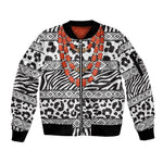 Nigeria Traditional Coral Bead Attire Sleeve Zip Bomber Jacket African Tribal Element Wild Animal Skins