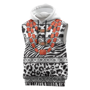 Nigeria Traditional Coral Bead Attire Sleeveless Hoodie African Tribal Element Wild Animal Skins