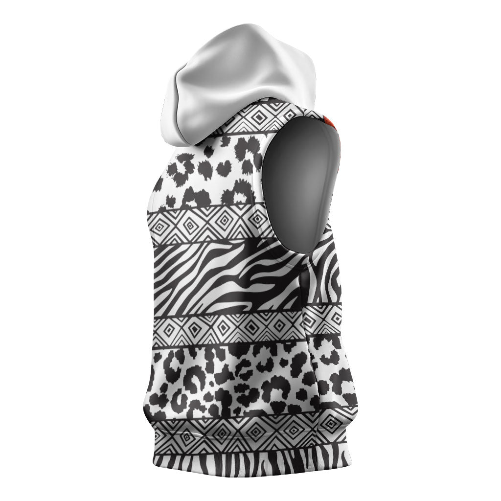 Nigeria Traditional Coral Bead Attire Sleeveless Hoodie African Tribal Element Wild Animal Skins