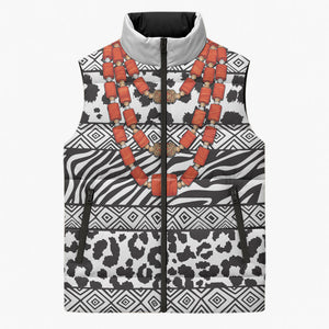 Nigeria Traditional Coral Bead Attire Sleeveless Puffer Jacket African Tribal Element Wild Animal Skins