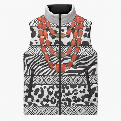 Nigeria Traditional Coral Bead Attire Sleeveless Puffer Jacket African Tribal Element Wild Animal Skins