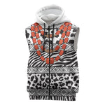Nigeria Traditional Coral Bead Attire Sleeveless Zip Hoodie African Tribal Element Wild Animal Skins