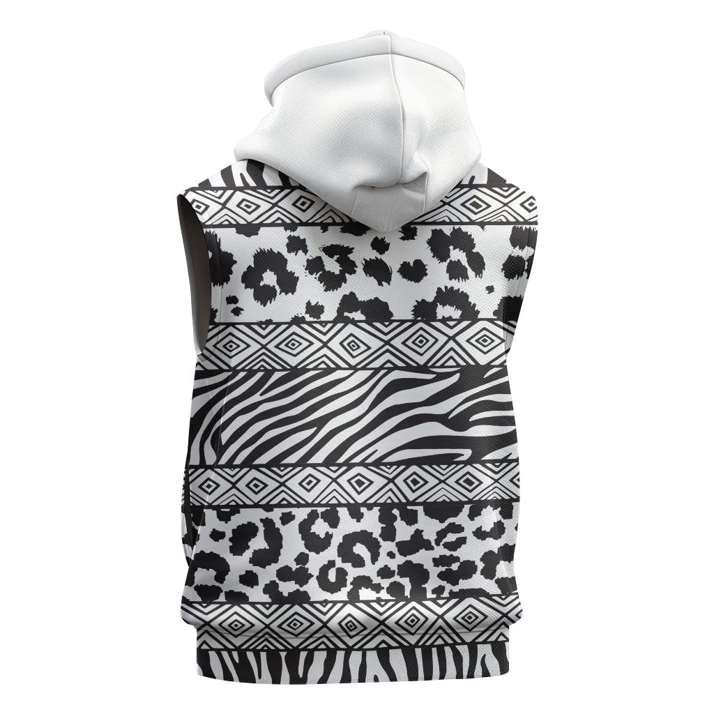 Nigeria Traditional Coral Bead Attire Sleeveless Zip Hoodie African Tribal Element Wild Animal Skins