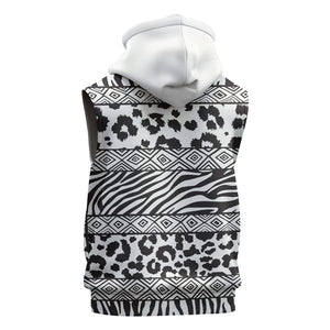 Nigeria Traditional Coral Bead Attire Sleeveless Zip Hoodie African Tribal Element Wild Animal Skins