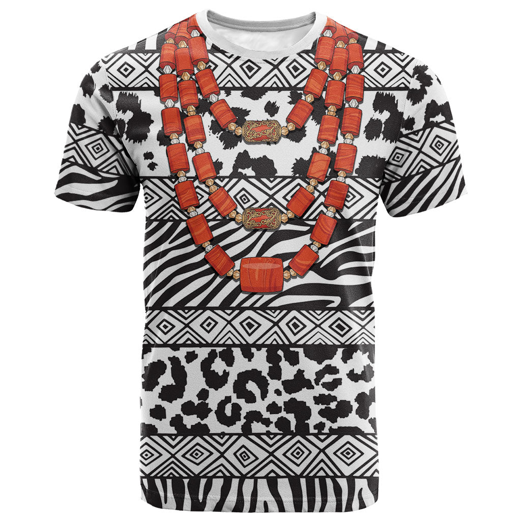 Nigeria Traditional Coral Bead Attire T shirt African Tribal Element Wild Animal Skins