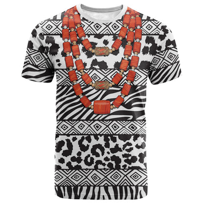 Nigeria Traditional Coral Bead Attire T shirt African Tribal Element Wild Animal Skins