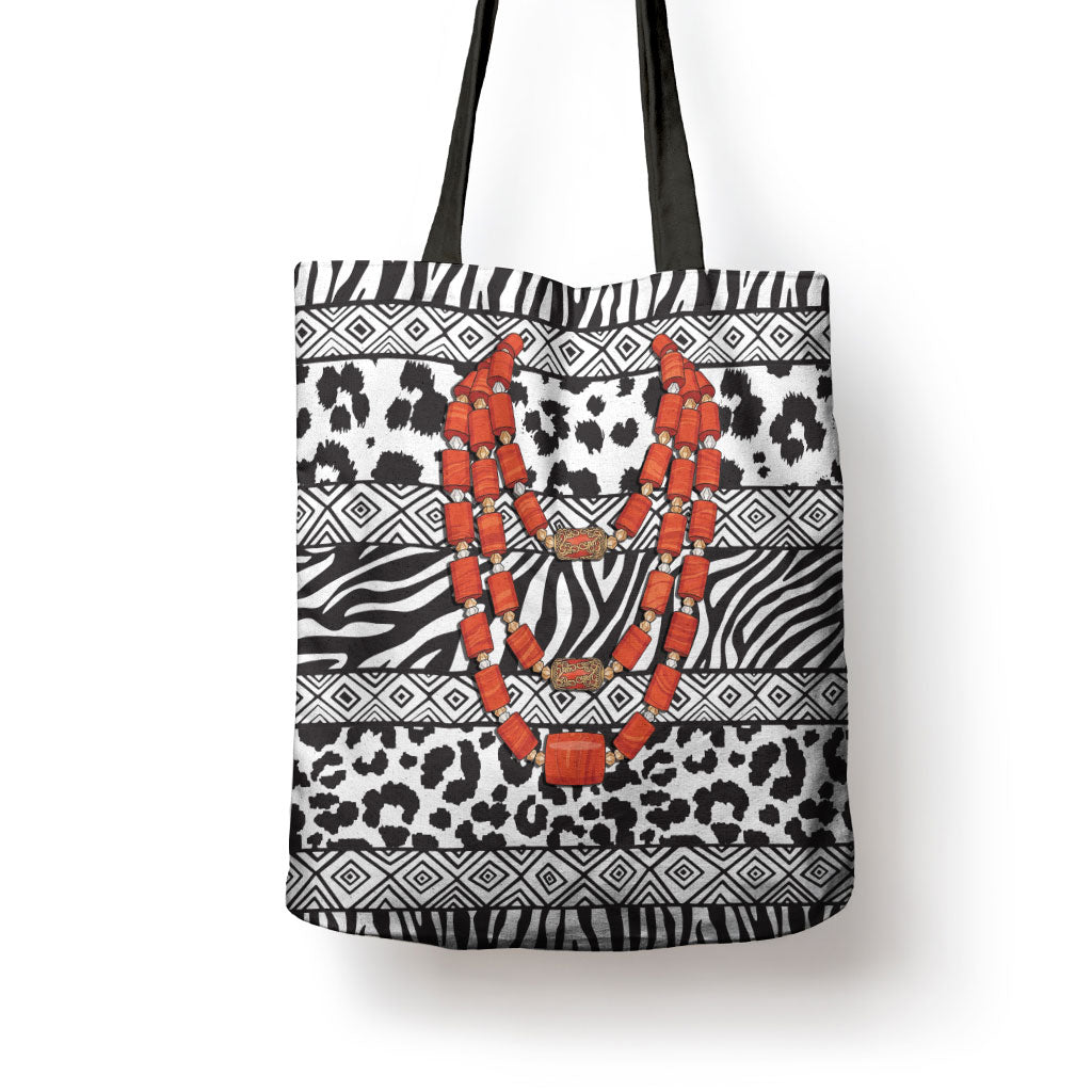 Nigeria Traditional Coral Bead Attire Tote Bag African Tribal Element Wild Animal Skins