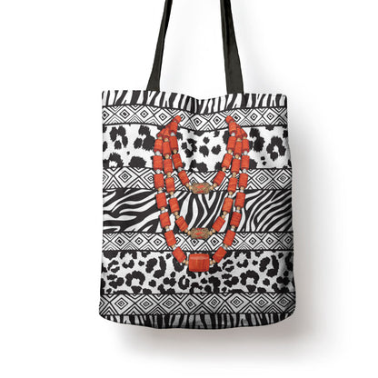 Nigeria Traditional Coral Bead Attire Tote Bag African Tribal Element Wild Animal Skins