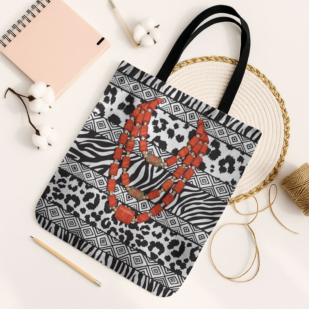 Nigeria Traditional Coral Bead Attire Tote Bag African Tribal Element Wild Animal Skins