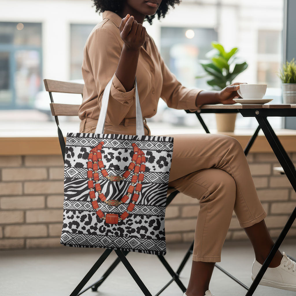 Nigeria Traditional Coral Bead Attire Tote Bag African Tribal Element Wild Animal Skins