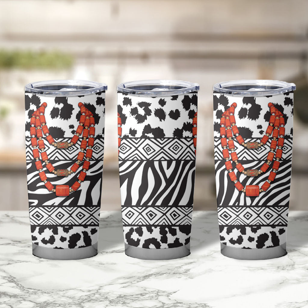 Nigeria Traditional Coral Bead Attire Tumbler Cup African Tribal Element Wild Animal Skins
