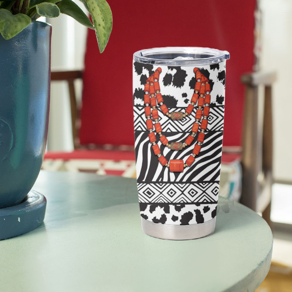 Nigeria Traditional Coral Bead Attire Tumbler Cup African Tribal Element Wild Animal Skins