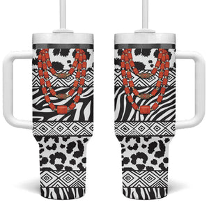 Nigeria Traditional Coral Bead Attire Tumbler With Handle African Tribal Element Wild Animal Skins