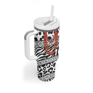 Nigeria Traditional Coral Bead Attire Tumbler With Handle African Tribal Element Wild Animal Skins