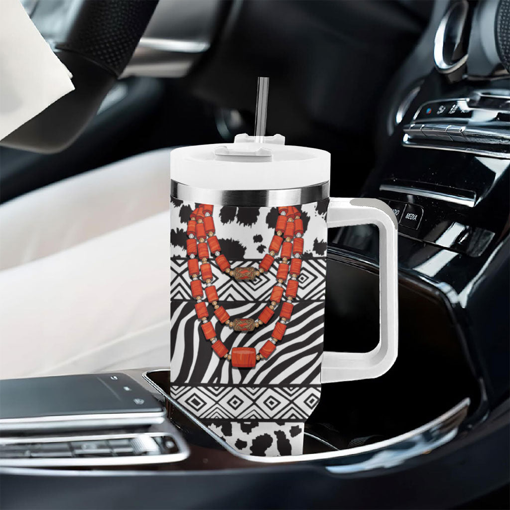 Nigeria Traditional Coral Bead Attire Tumbler With Handle African Tribal Element Wild Animal Skins