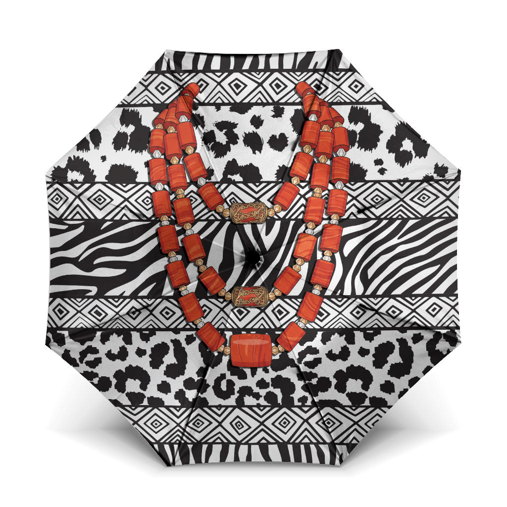 Nigeria Traditional Coral Bead Attire Umbrella African Tribal Element Wild Animal Skins