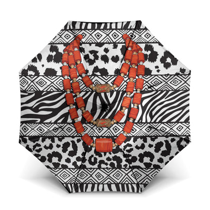 Nigeria Traditional Coral Bead Attire Umbrella African Tribal Element Wild Animal Skins
