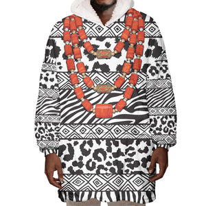 Nigeria Traditional Coral Bead Attire Wearable Blanket Hoodie African Tribal Element Wild Animal Skins